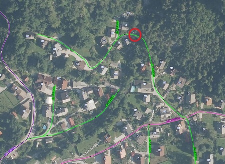 Lokacija mostu na JP 689905 v Gozdu Martuljku